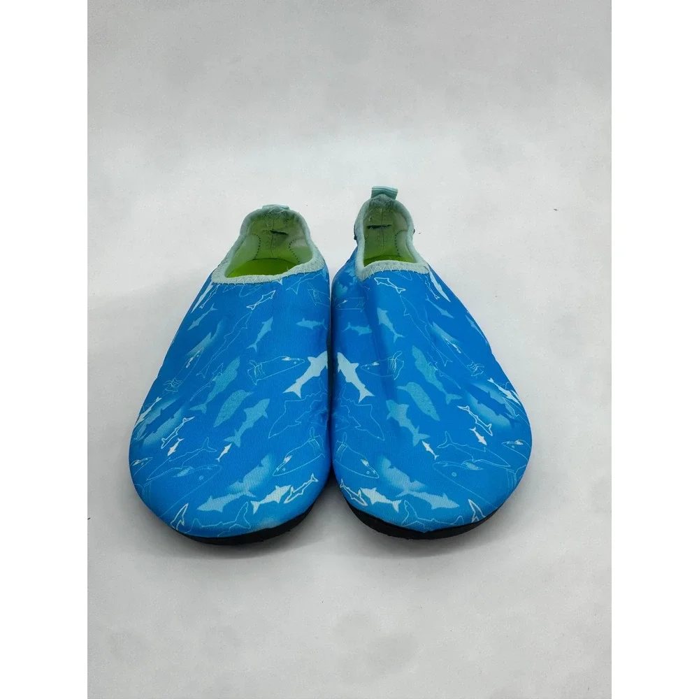 HIITAVE Kids Blue Shark Print Water Shoes Slip On Aqua Socks Size 13.5/1